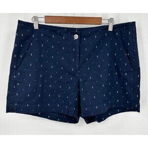 Nautica Chino Shorts Women 14 Navy Anchor Print Preppy Costal